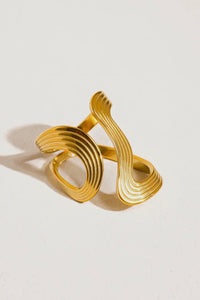 Xena Gold Wavy Abstract Ring Size Flexible