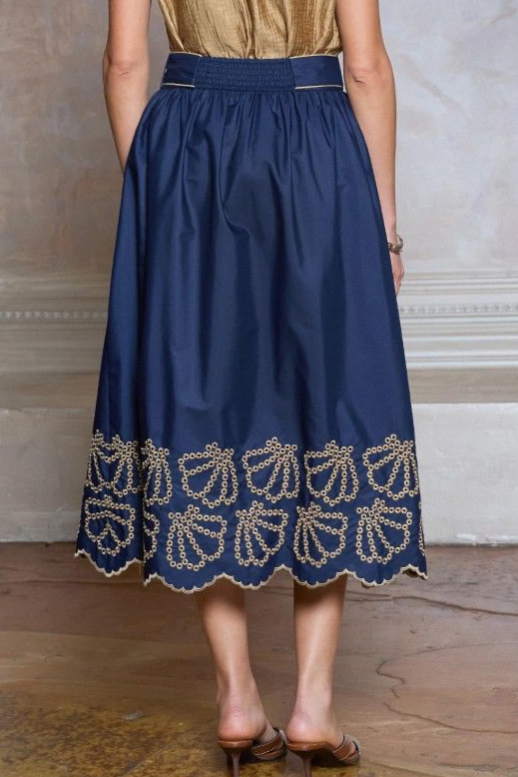Midnight Gold Garden Embroidered Skirt Set