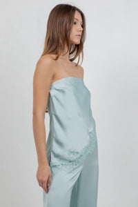 Strapless Lace Sky Blue Trim Pant Set