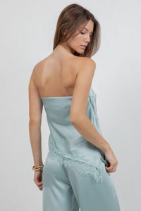 Strapless Lace Sky Blue Trim Pant Set