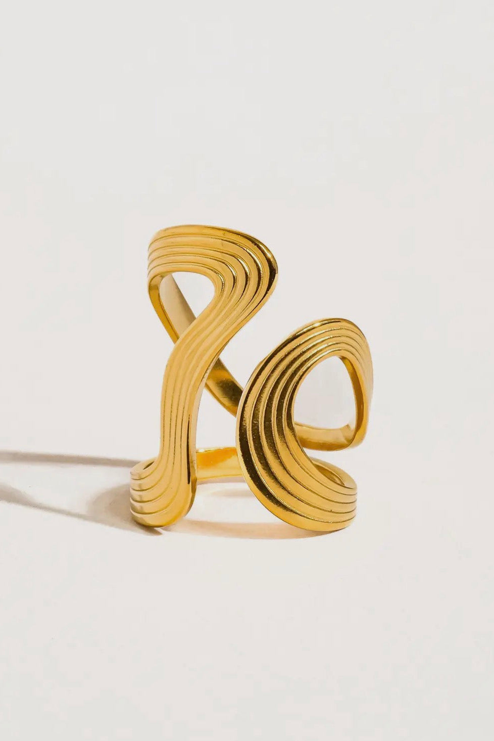 Xena Gold Wavy Abstract Ring Size Flexible