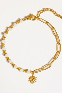 Sapin 18K Gold Non-Tarnish Sun and Pearl Chain Bracelet