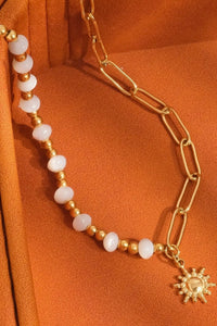 Sapin 18K Gold Non-Tarnish Sun and Pearl Chain Bracelet