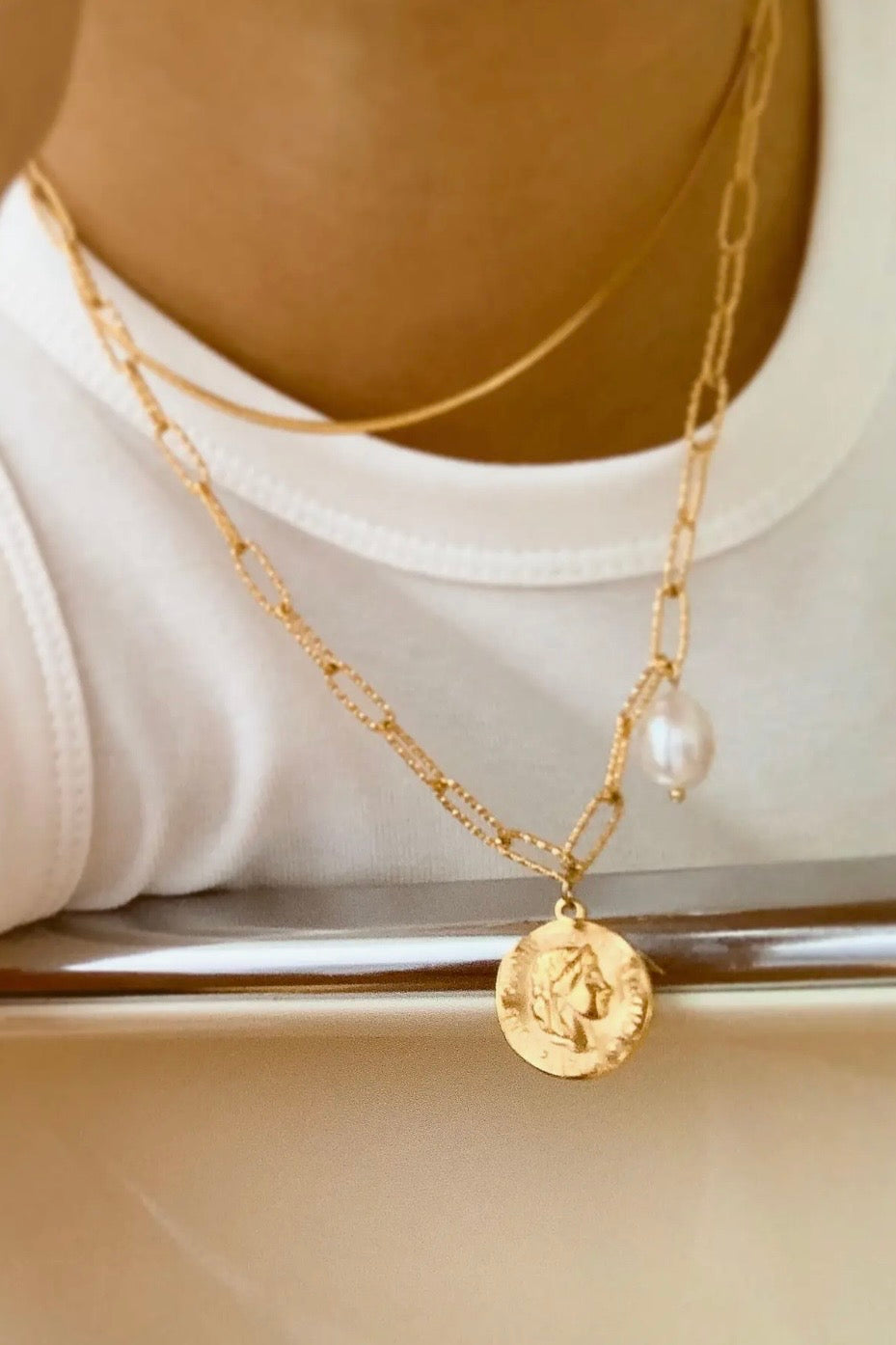 Isaline Gold 18K Gold Non-Tarnish Coin Chain Necklace