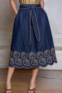 Midnight Gold Garden Embroidered Skirt Set