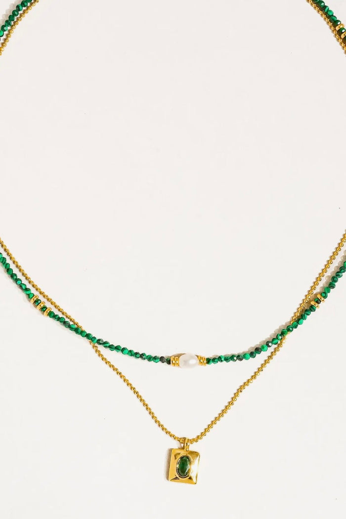 Harlynn 18K Gold Boho Green Beaded Layer Necklace