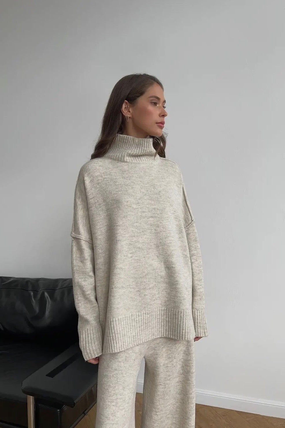 Turtleneck Wide Leg Pant Sweater Set