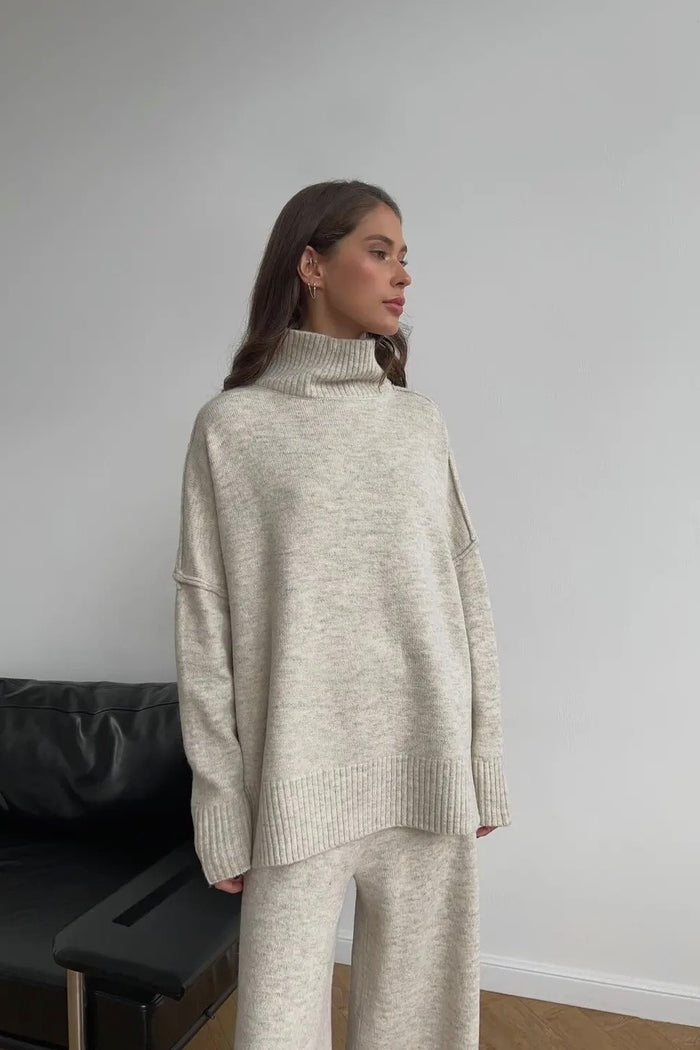 Turtleneck Wide Leg Pant Sweater Set
