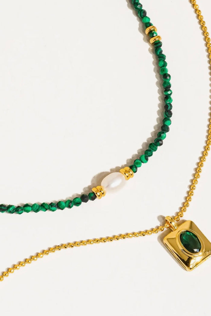 Harlynn 18K Gold Boho Green Beaded Layer Necklace
