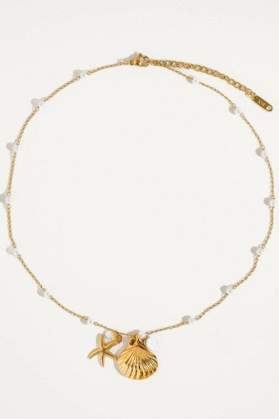 Capella 18K Fold Seashell Sea Star Pearl Necklace