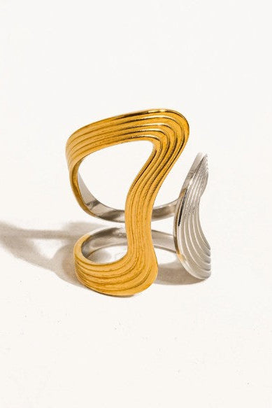Xena 18K Two-Tone Non-Tarnish Wavy Abstract Ring