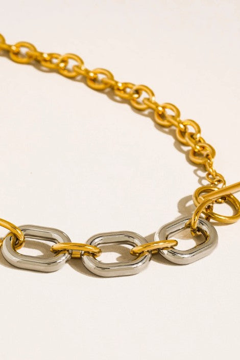 Lurette 18K Gold Non-Tarnish Two Tone Chain Necklace