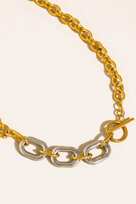Lurette 18K Gold Non-Tarnish Two Tone Chain Necklace