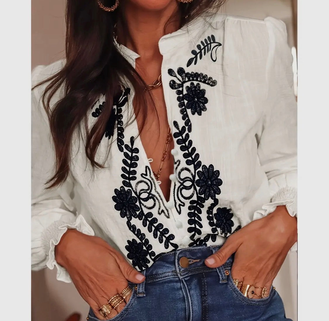 Embroidered Long Sleeve Top