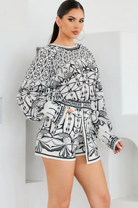 Black & White Puff Sleeve Skort Set