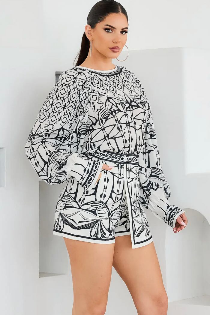 Black & White Puff Sleeve Skort Set