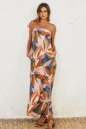Earth Tone Strapless Tie Back Maxi Dress