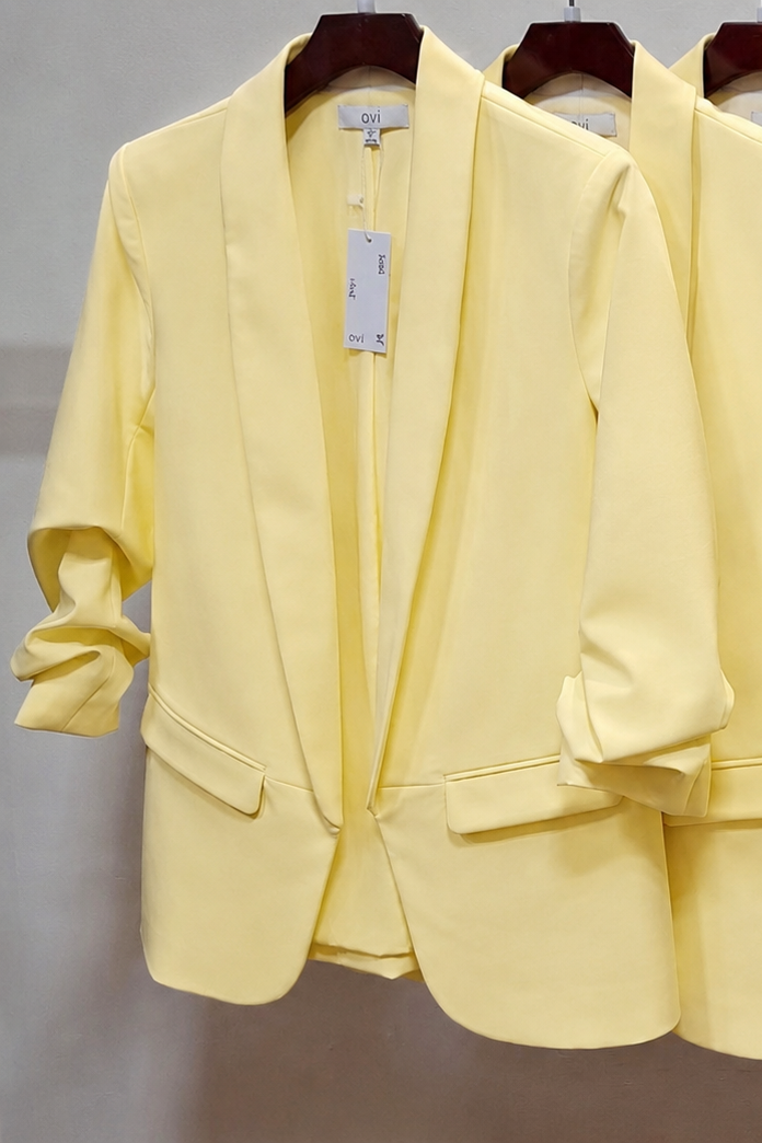 Soft Yellow Scrunch Sleeve Blazer