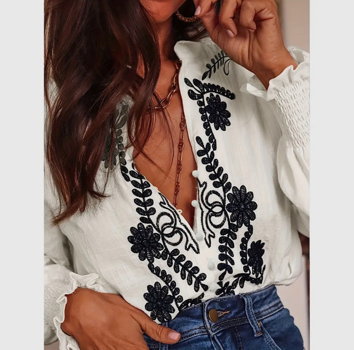 Embroidered Long Sleeve Top