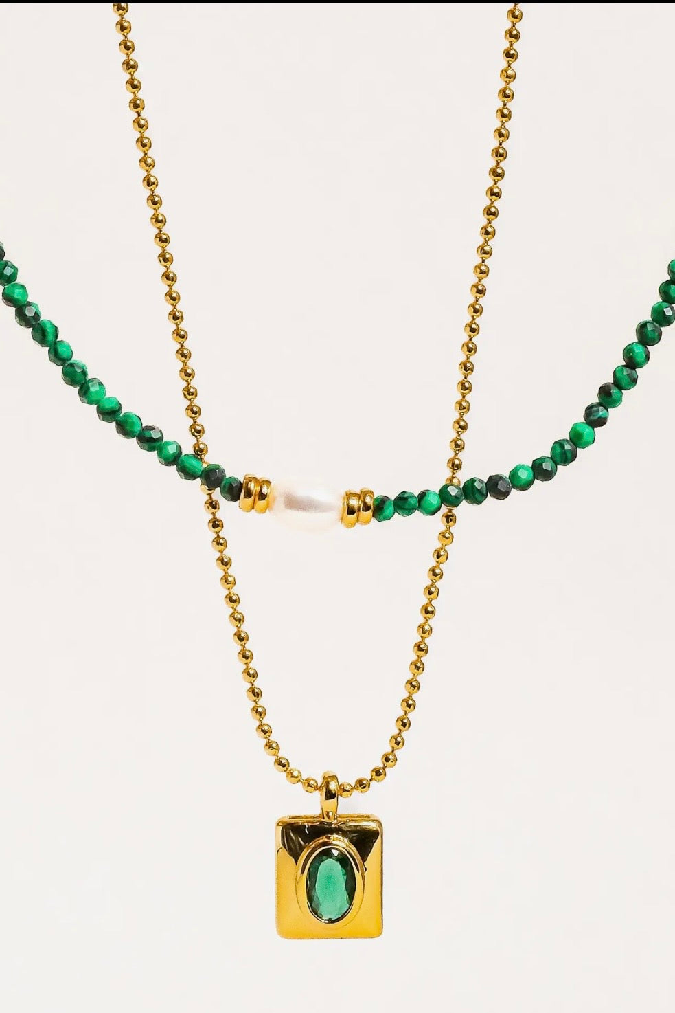 Harlynn 18K Gold Boho Green Beaded Layer Necklace