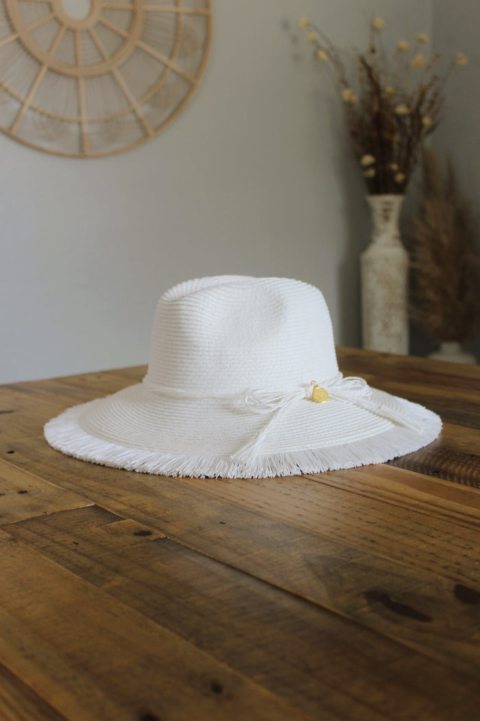 White Fringe Straw Hat