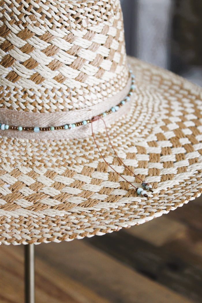 Natural Turquoise and Bronze Straw Hat