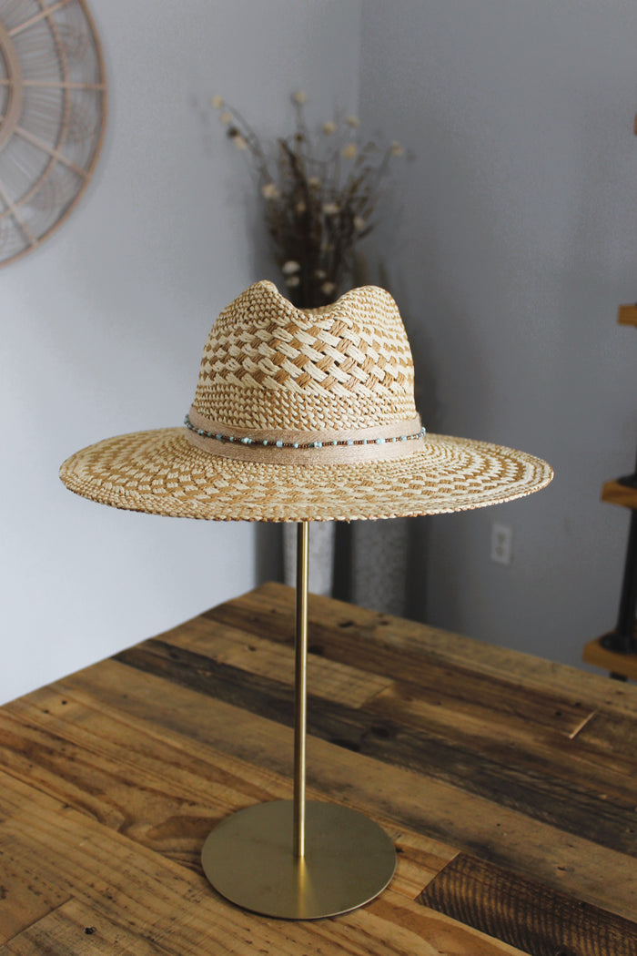 Natural Turquoise and Bronze Straw Hat