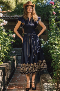 Midnight Gold Garden Embroidered Skirt Set