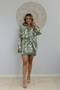 Green & Creme Skirt Set