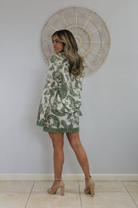 Green & Creme Skirt Set