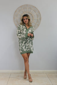 Green & Creme Skirt Set