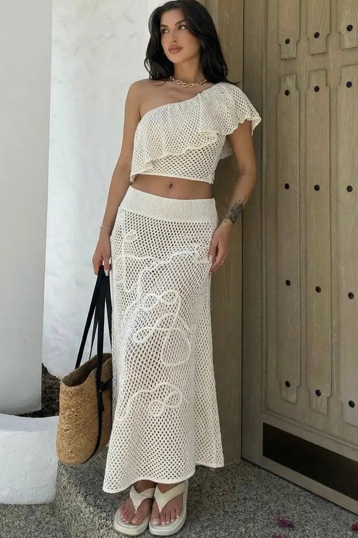 Solene Crochet One Shoulder Set