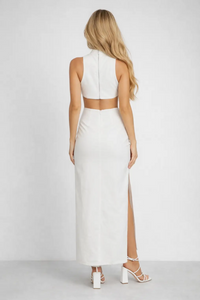 White Flower Cut Out Dress