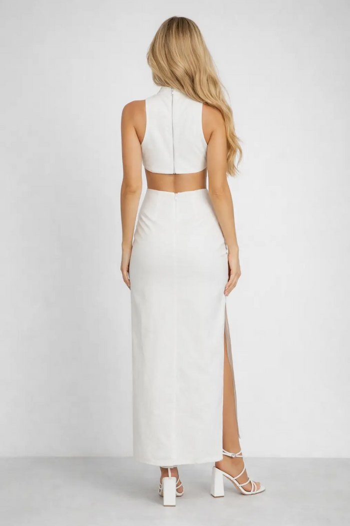 White Flower Cut Out Dress