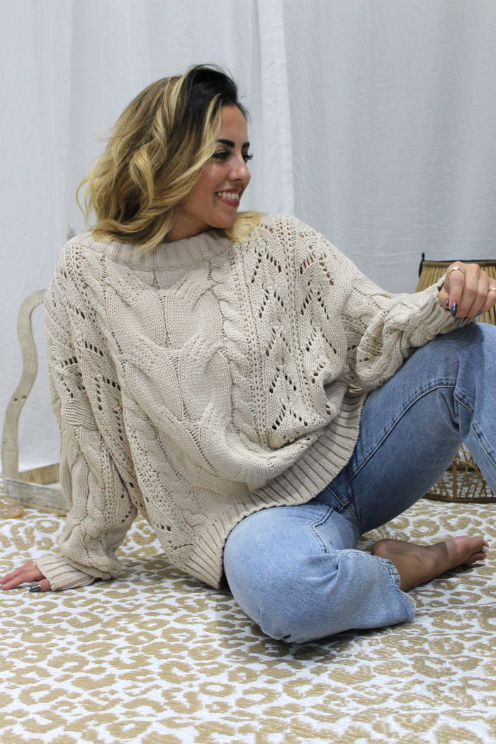 Off Shoulder Cable Knit Oversized Sweater