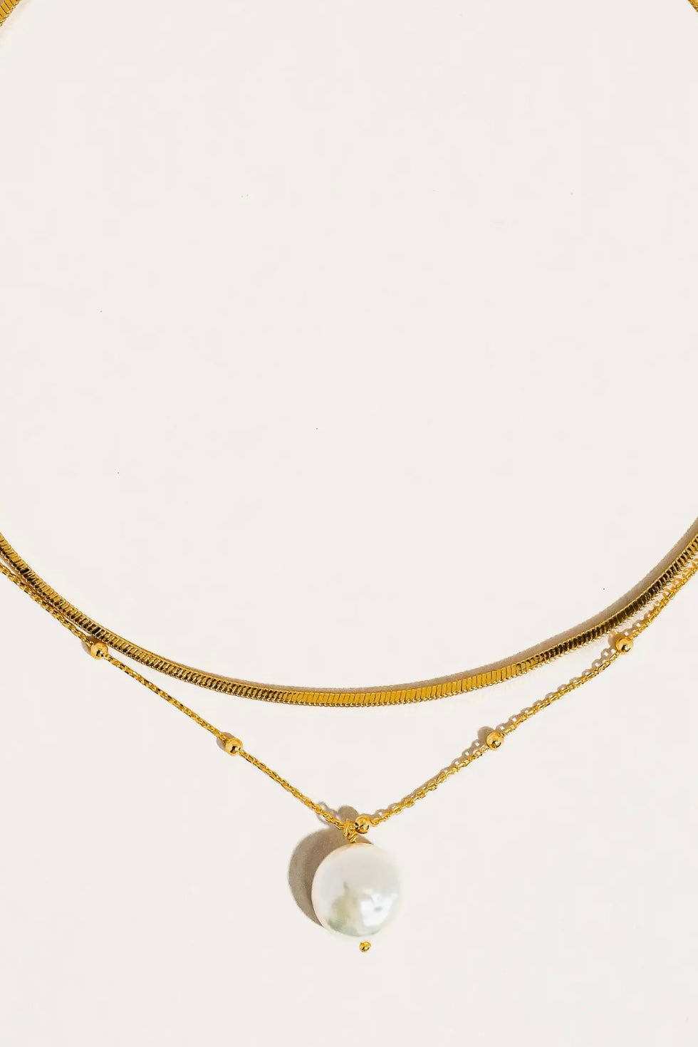 Bindi 18K Gold Layered Pearl Chain Necklace
