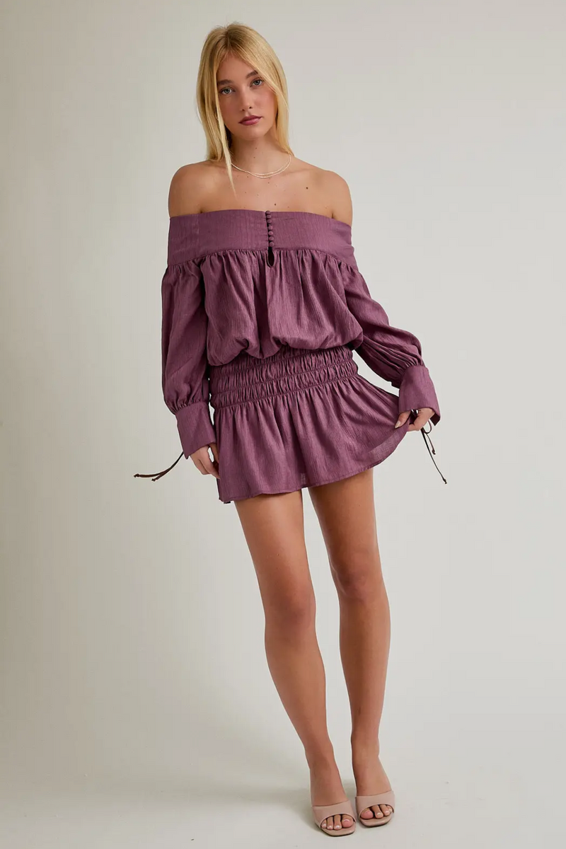 Purple Orchid Off Shoulder Dress