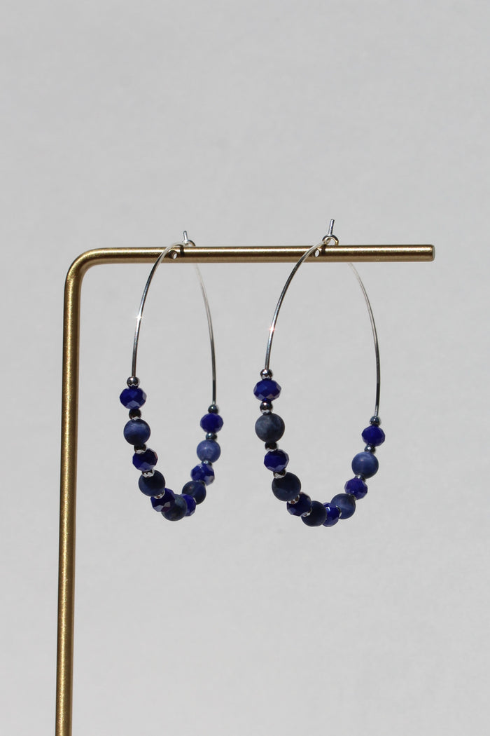 Blue Nights Silver Bead Hoops