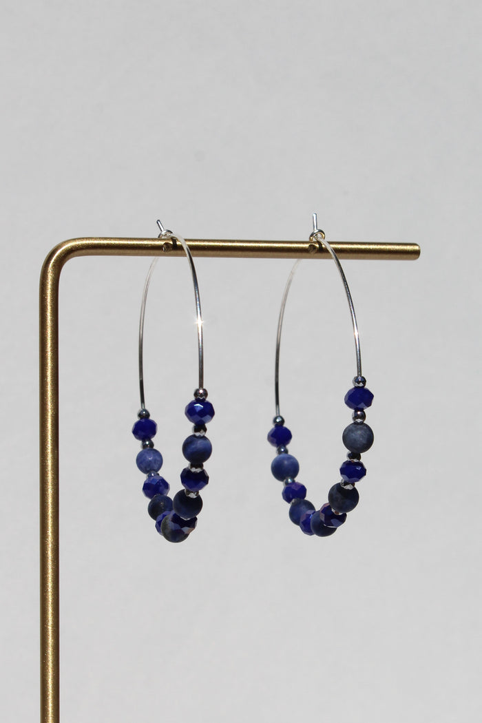 Blue Nights Silver Bead Hoops