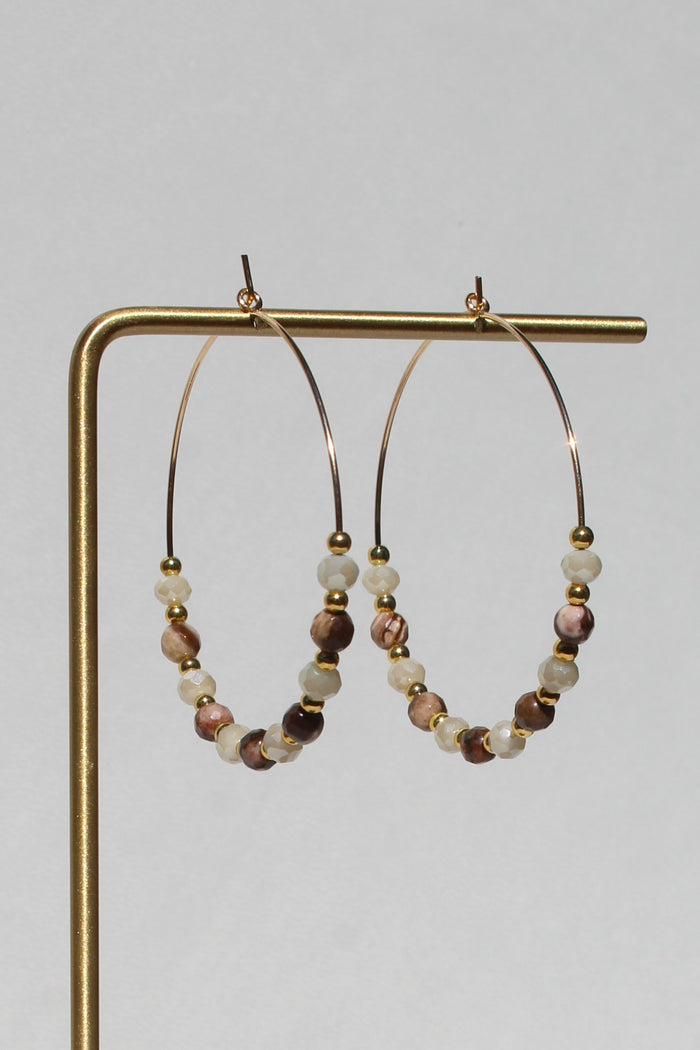 Jasper Ivory and Gold Bead Hoops