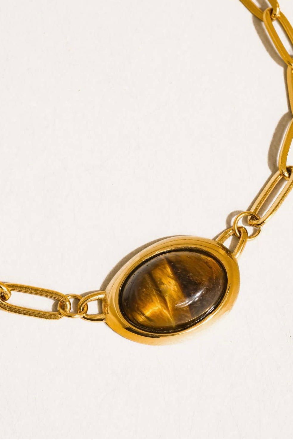 Shay 18K Fold Non-Tarnish Oval Cat Eye Stone Chain Necklace