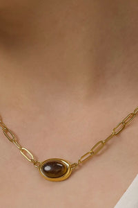 Shay 18K Fold Non-Tarnish Oval Cat Eye Stone Chain Necklace