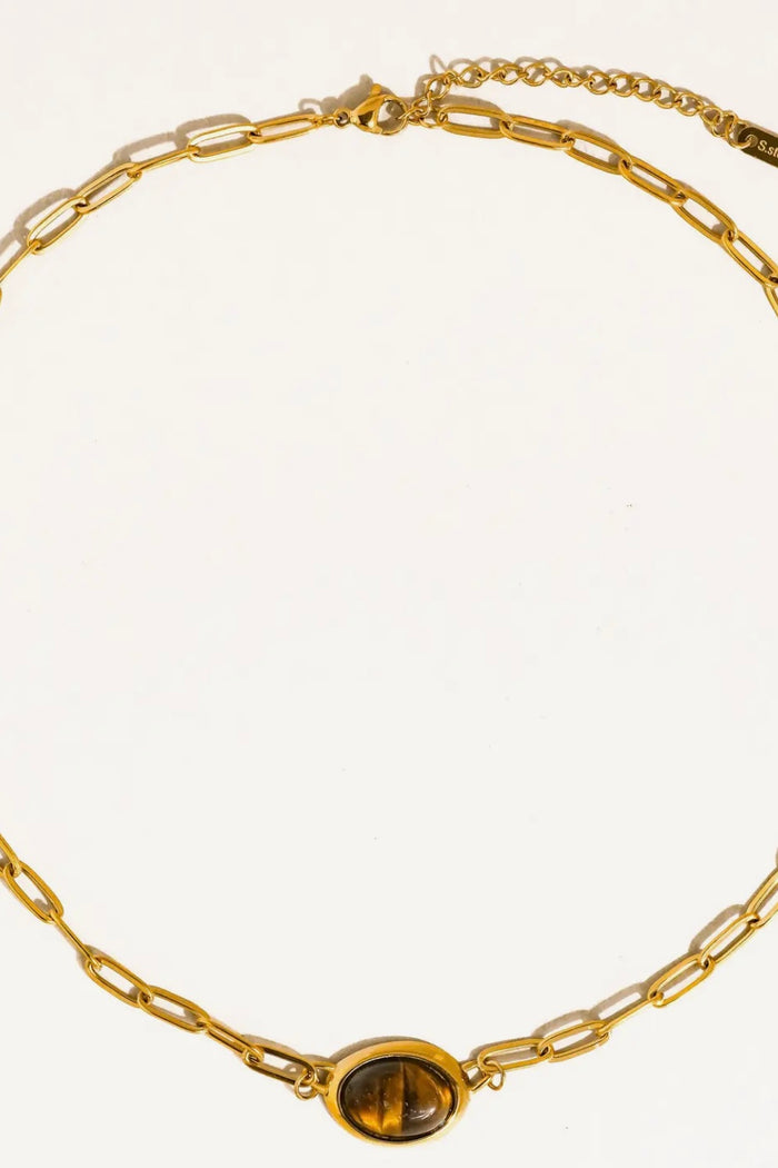 Shay 18K Fold Non-Tarnish Oval Cat Eye Stone Chain Necklace