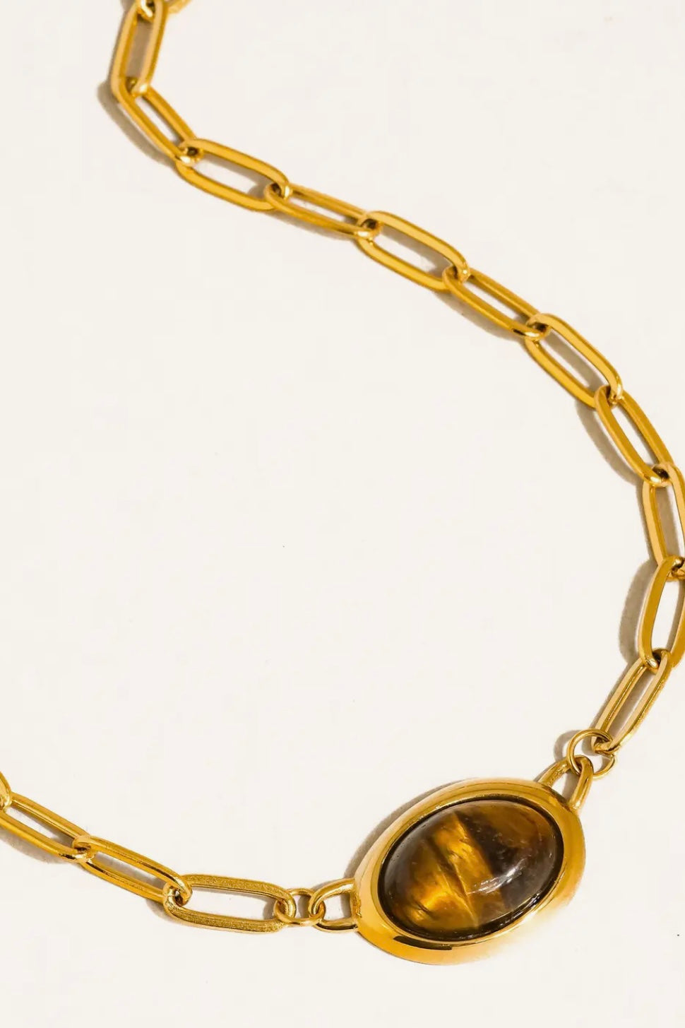 Shay 18K Fold Non-Tarnish Oval Cat Eye Stone Chain Necklace