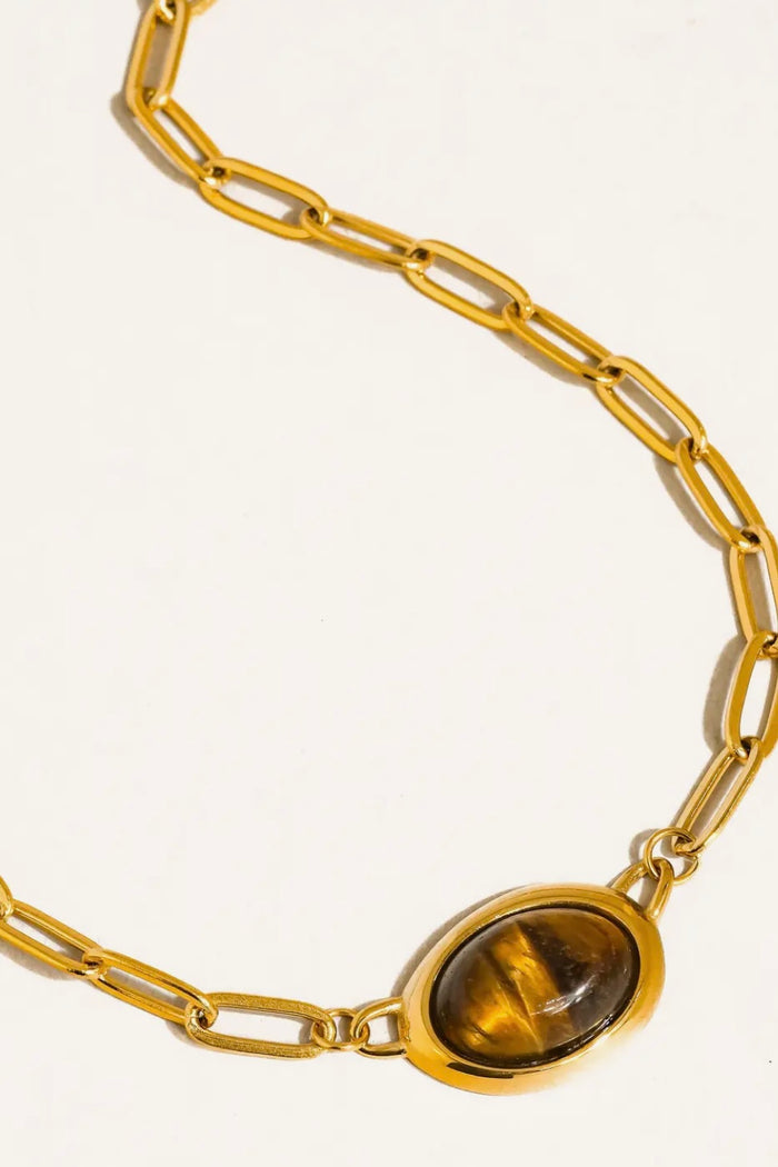 Shay 18K Fold Non-Tarnish Oval Cat Eye Stone Chain Necklace