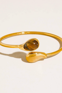 Harbor Cat Eye 18K Gold Non-Tarnish Open Cuff Stone Bracelet
