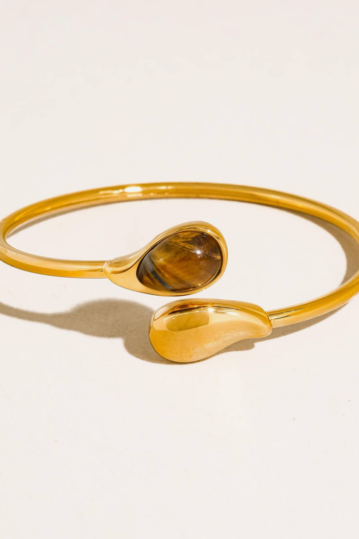 Harbor Cat Eye 18K Gold Non-Tarnish Open Cuff Stone Bracelet
