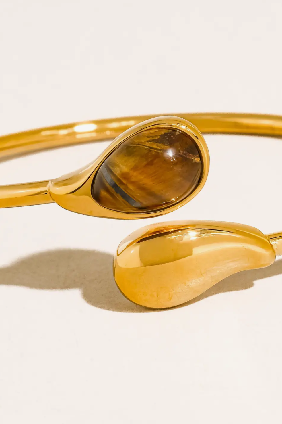 Harbor Cat Eye 18K Gold Non-Tarnish Open Cuff Stone Bracelet