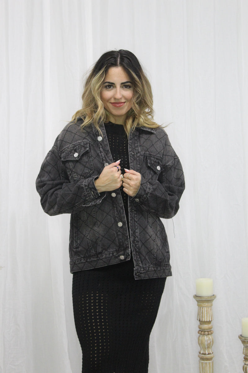 Oversized Diamond Faded Black Denim Jacket