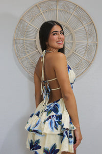 Ivory & Blue Leaf Romper